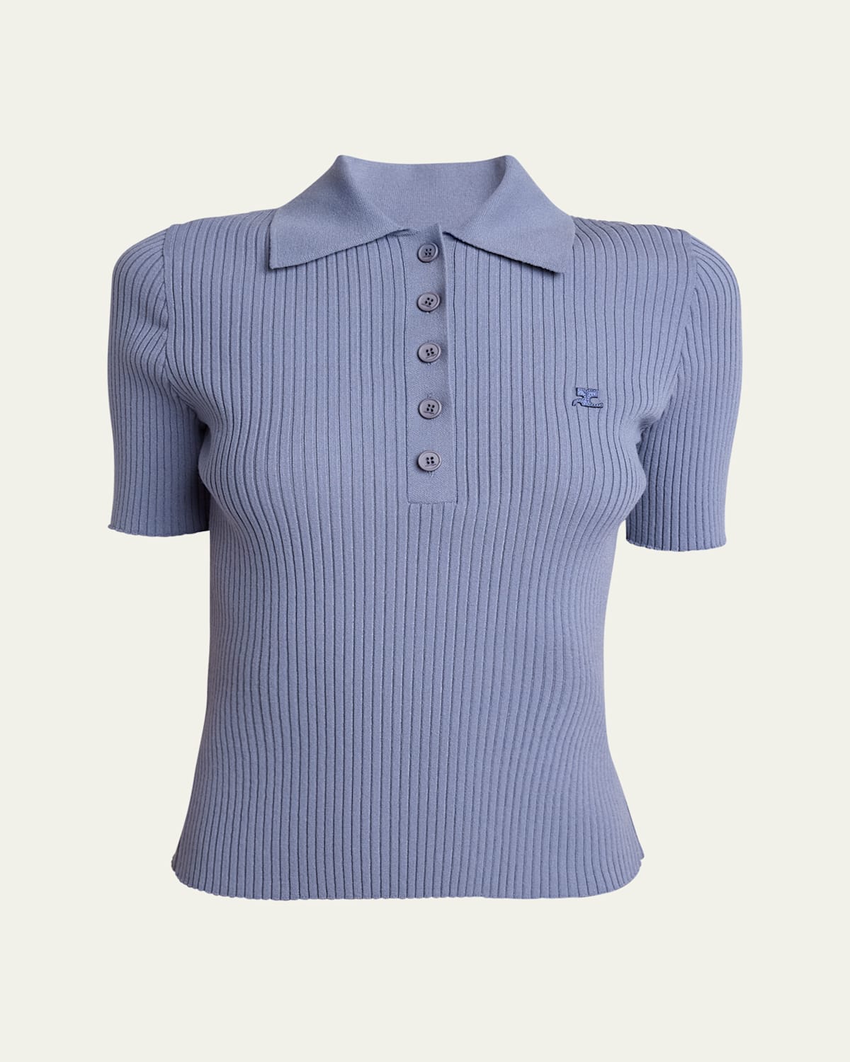 Courrèges Signature Ribbed Polo Top In Dusk Blue