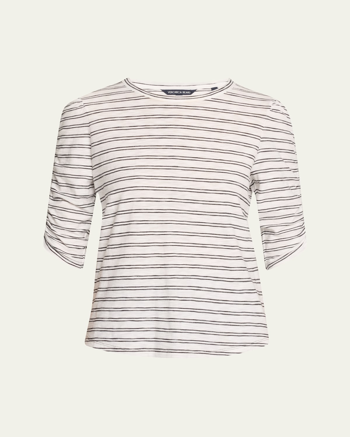 Veronica Beard Waldorf Stripe Ruched-sleeve Tee In Blackwhite