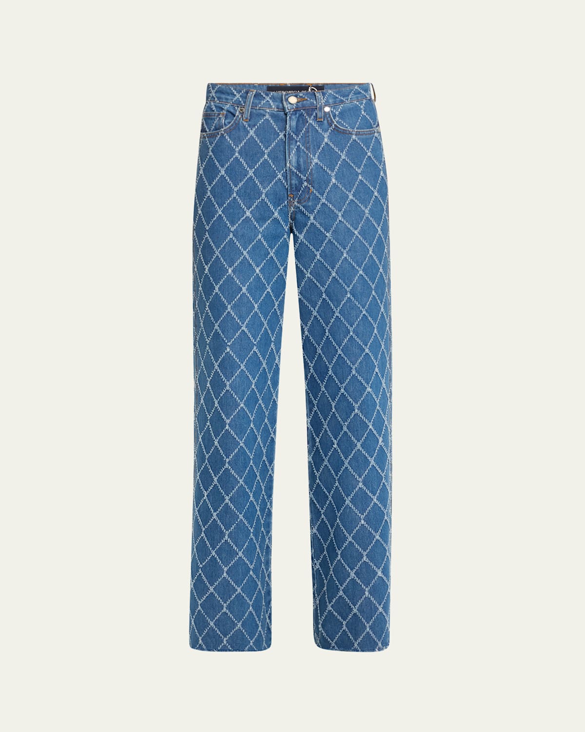 Shop Veronica Beard Taylor Diamond-print High-rise Wide-leg Jeans In Blue Diamond