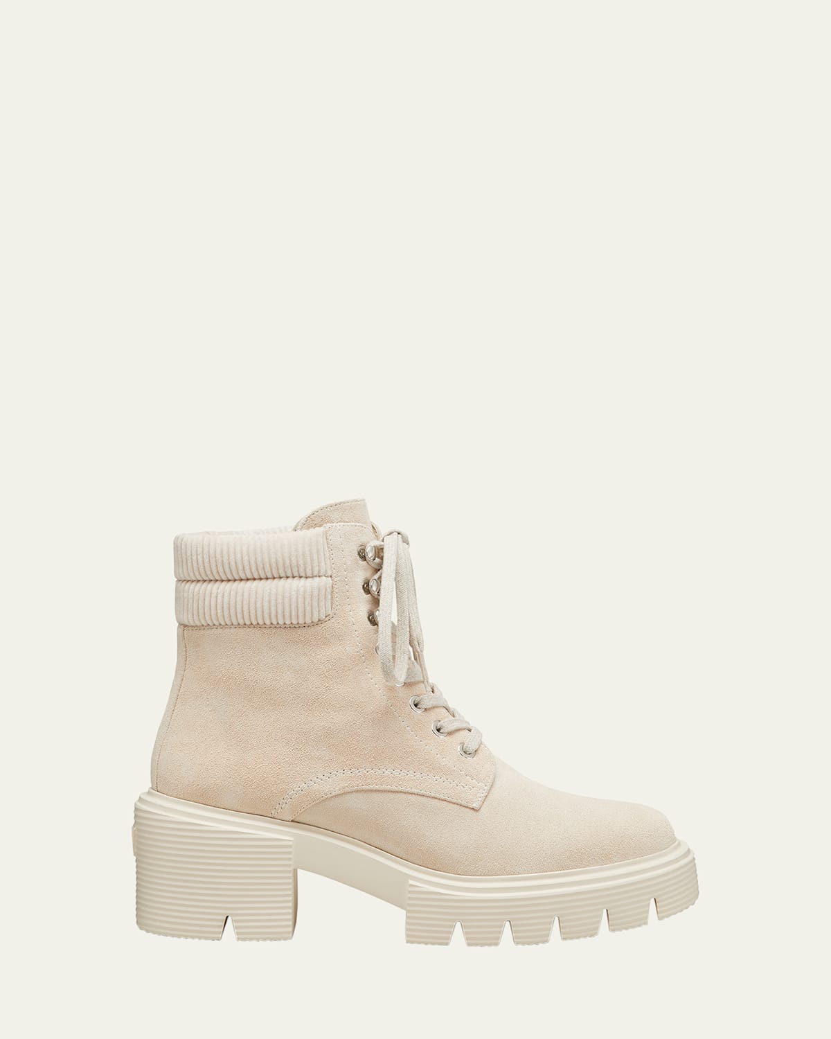 Stuart Weitzman Soho Suede Lace-up Booties In Oat Tonal/cipria
