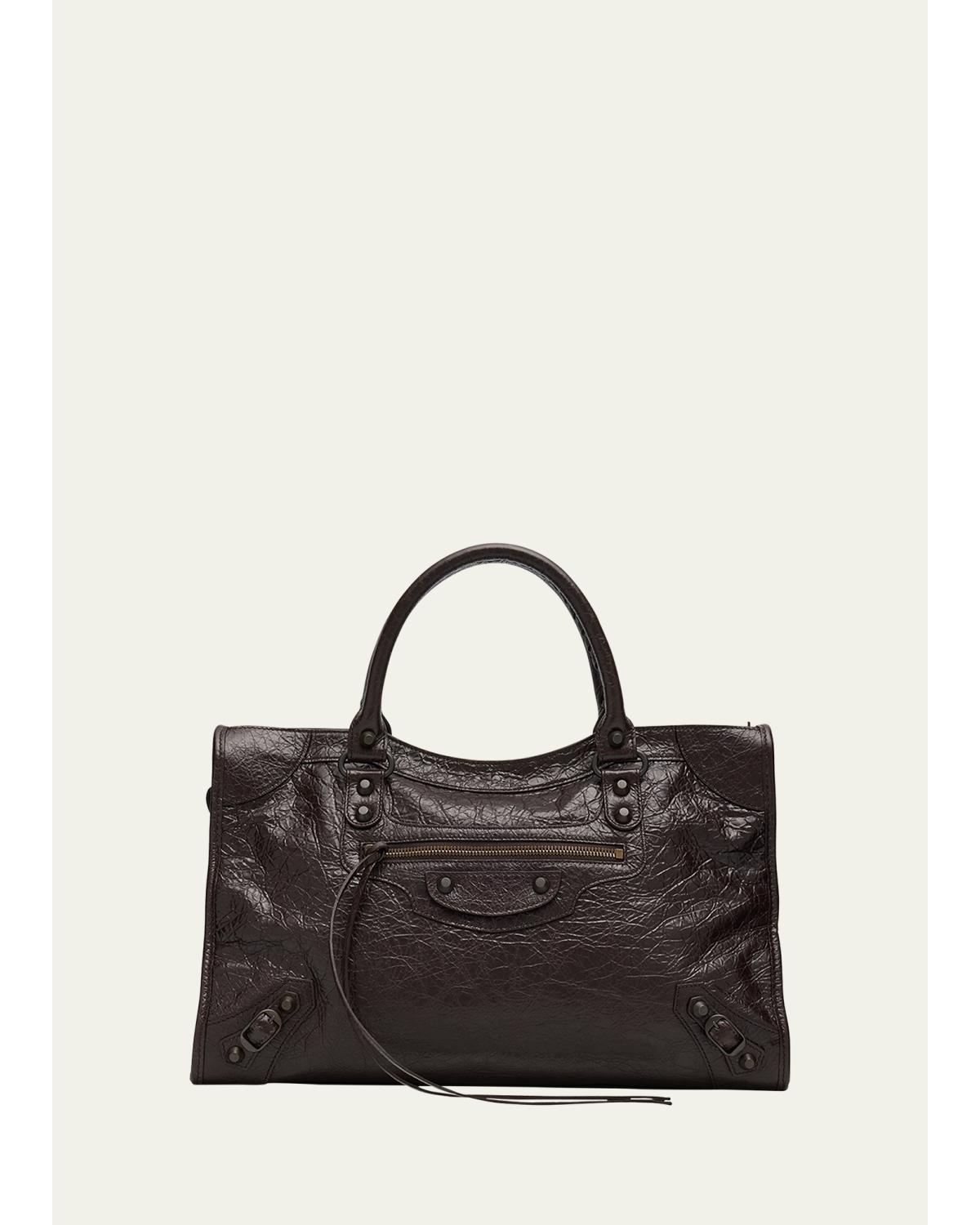 Le City Medium Crinkled Leather Top-Handle Bag
