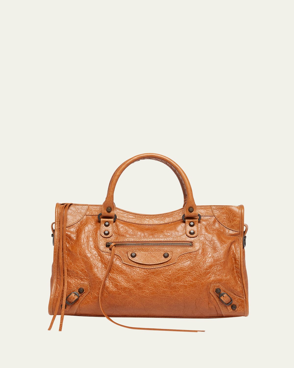 Balenciaga Le City Medium Crinkled Leather Top-handle Bag In Camel