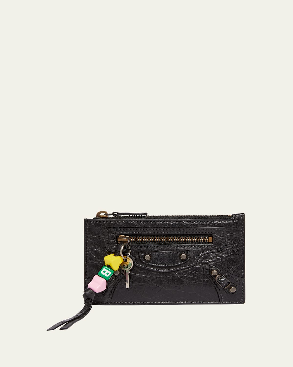 Balenciaga Le City Large Leather Card Holder With Charms In 1000 Black