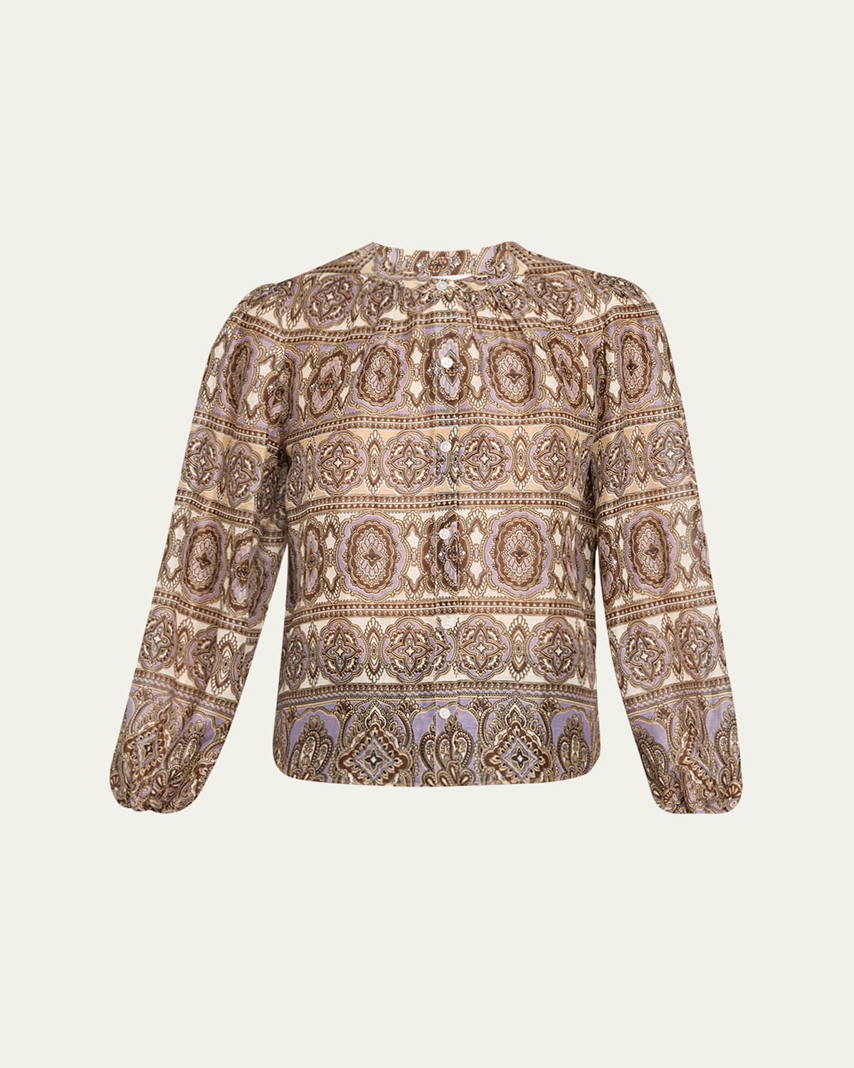 Veronica Beard Ashlynn Printed Top In Stone Khaki Multi