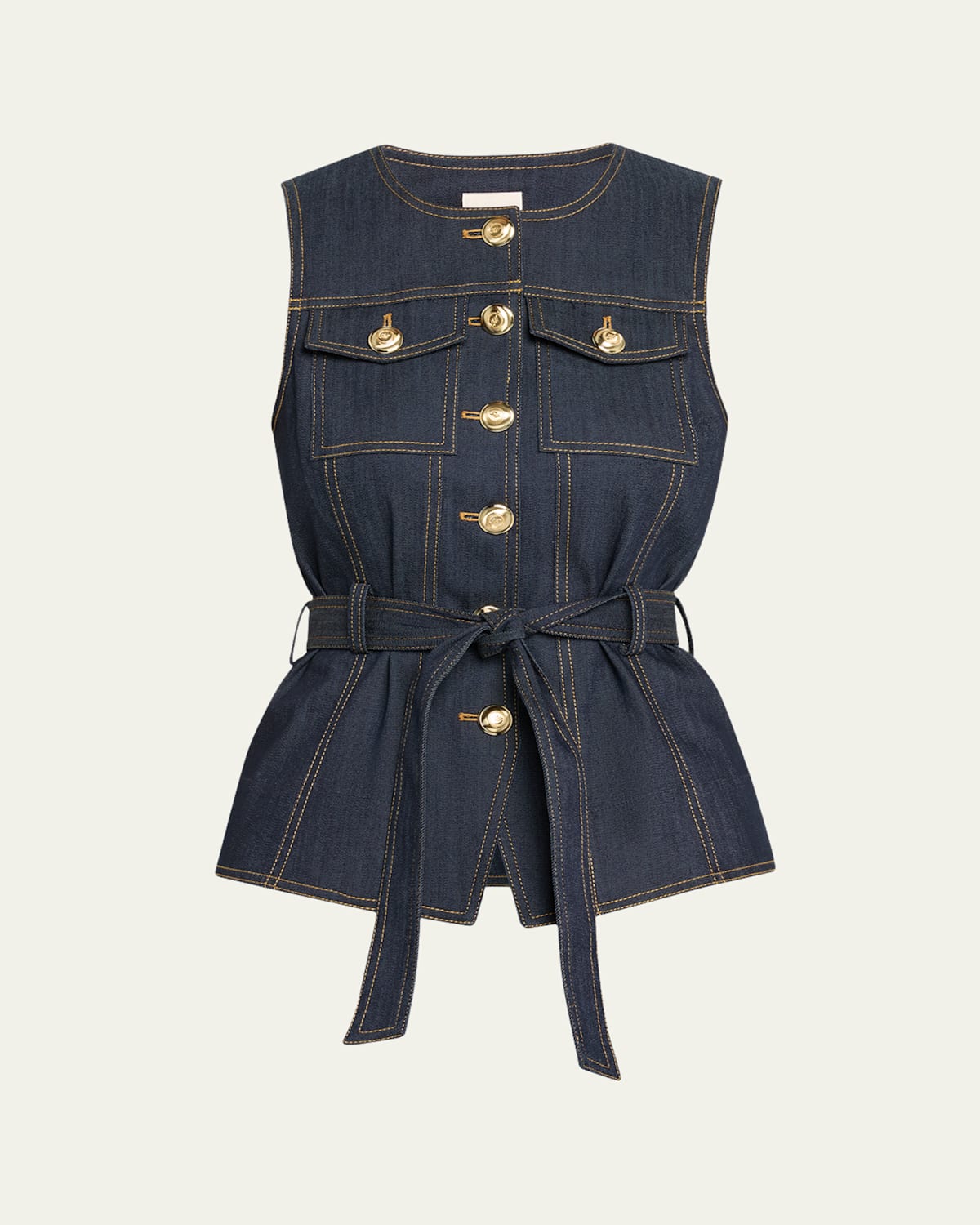 Shop Cinq À Sept Reenee Belted Denim Vest In Indigo