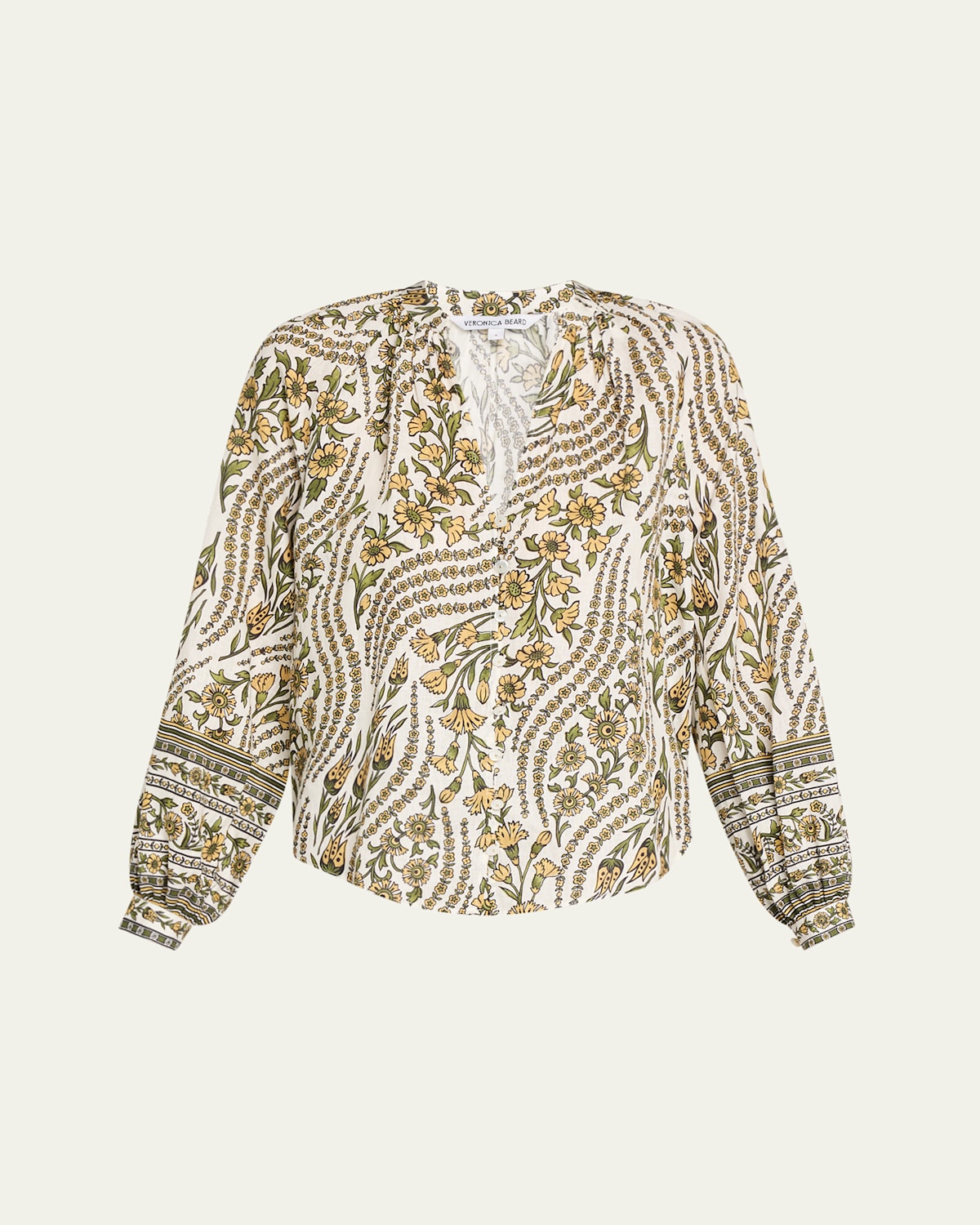 Veronica Beard Ailani Printed Long-sleeve Top In Dove Multi