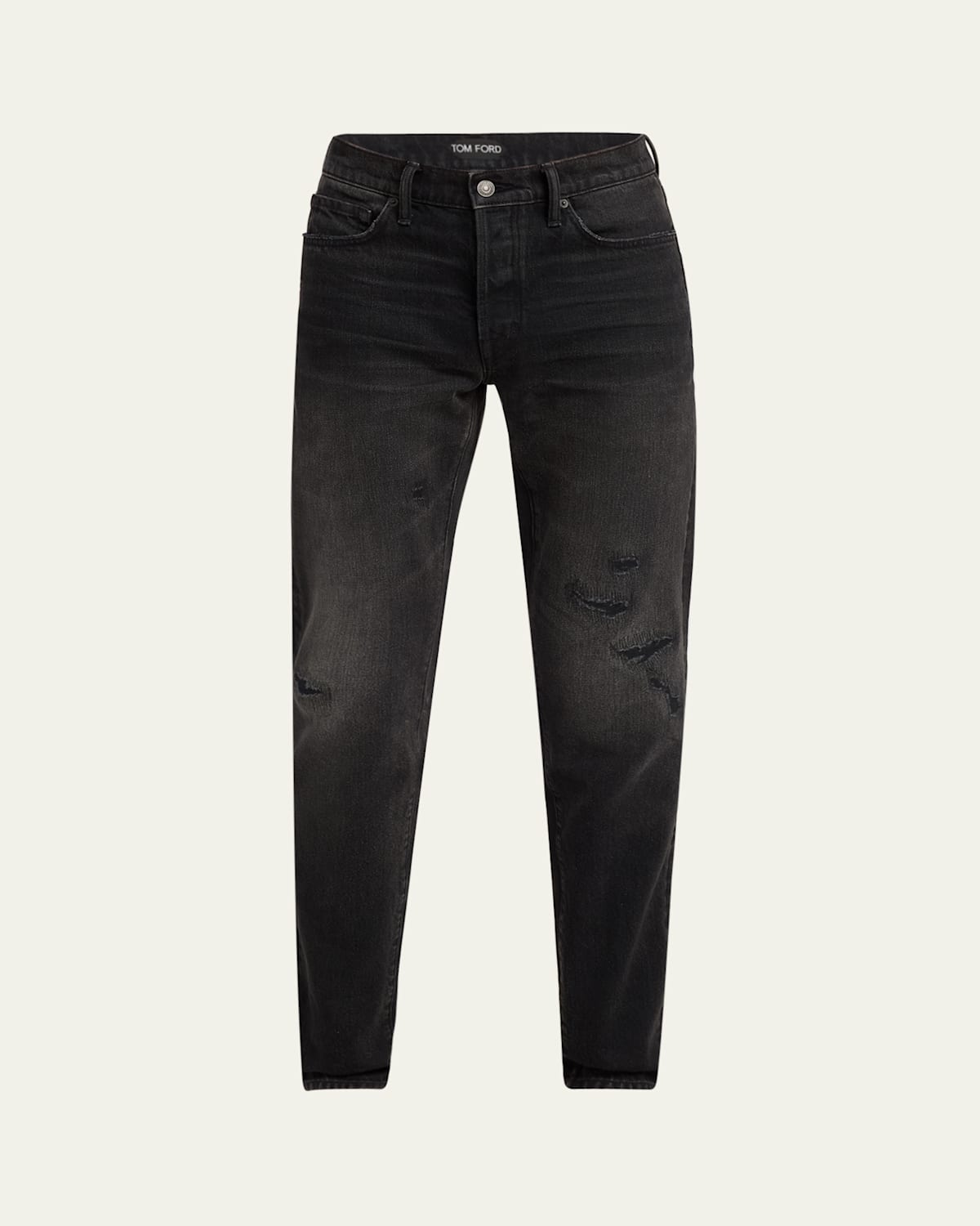 Tom Ford Men's Rip And Repair Straight-fit Jeans In Washed Bla