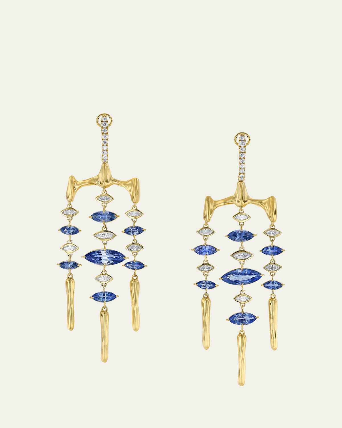 One-Of-A-Kind 18K Gold Chrona Chandelier Earrings with Blue Sapphires and Diamonds