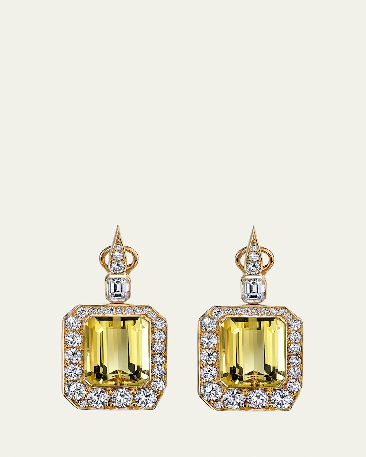 One-Of-A-Kind 18K Gold Compass Earrings with Beryl and Diamonds
