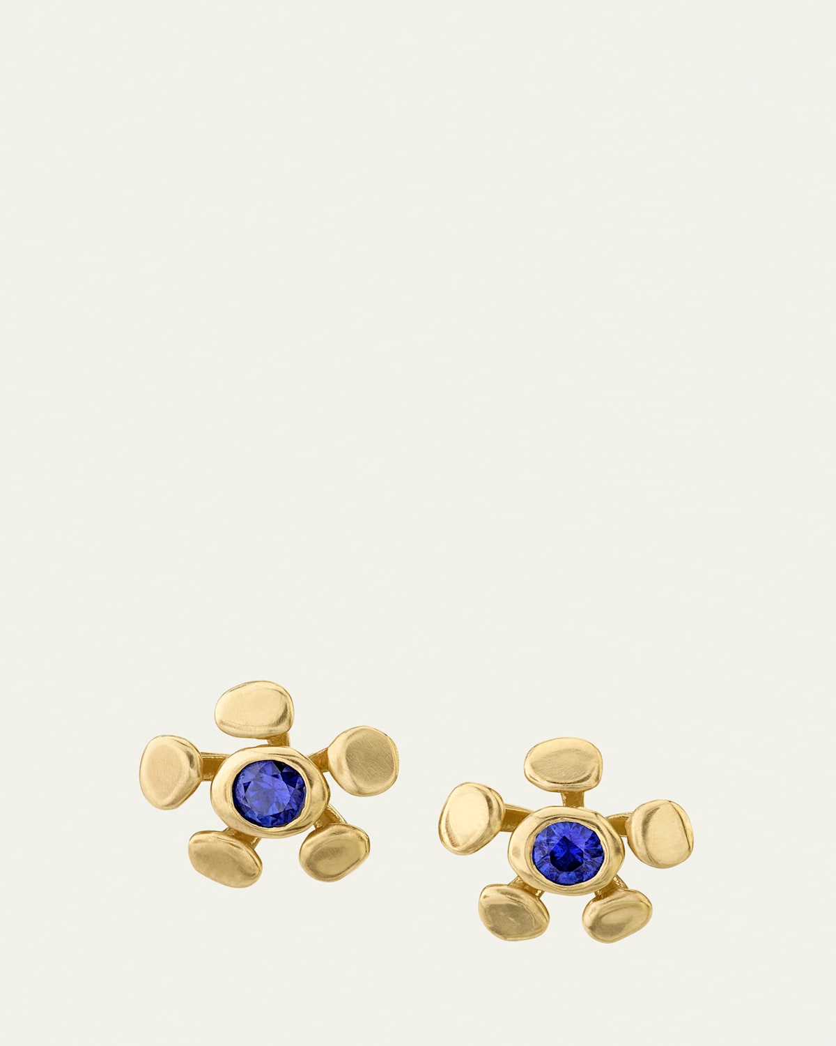 18K Yellow Gold Chrona Stud Earrings with Blue Sapphire