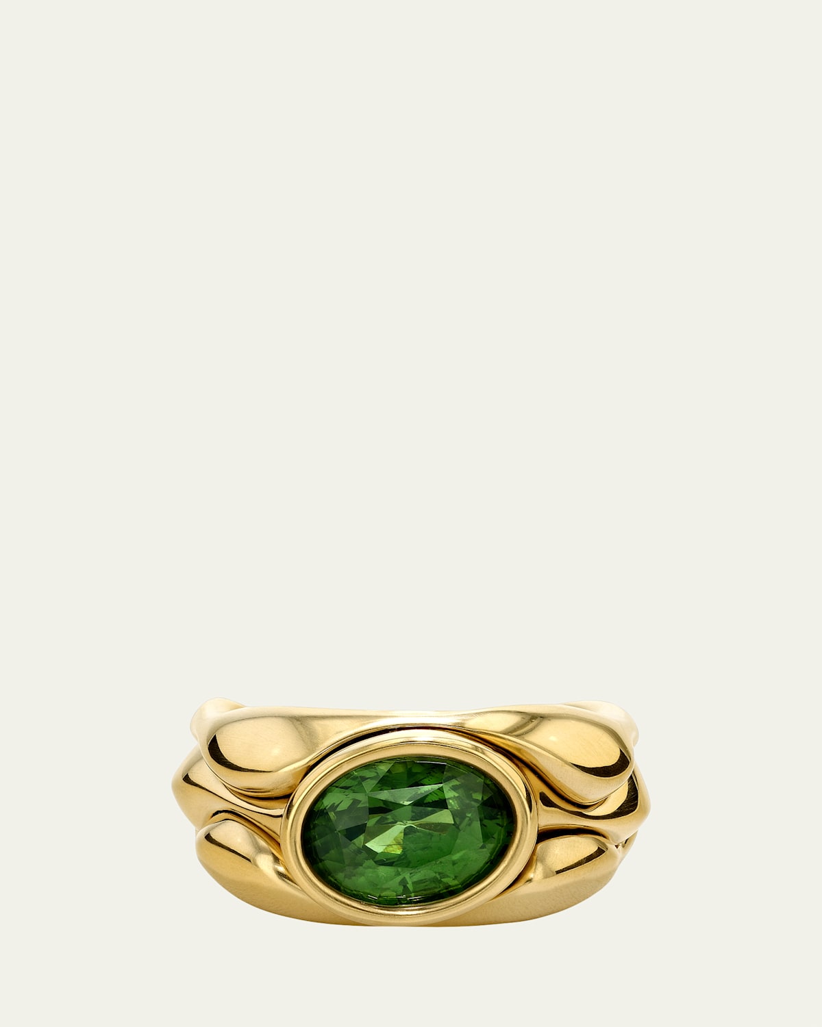One-Of-A-Kind 18K Yellow Gold Cayrn Ring with Green Zircon, Size 7