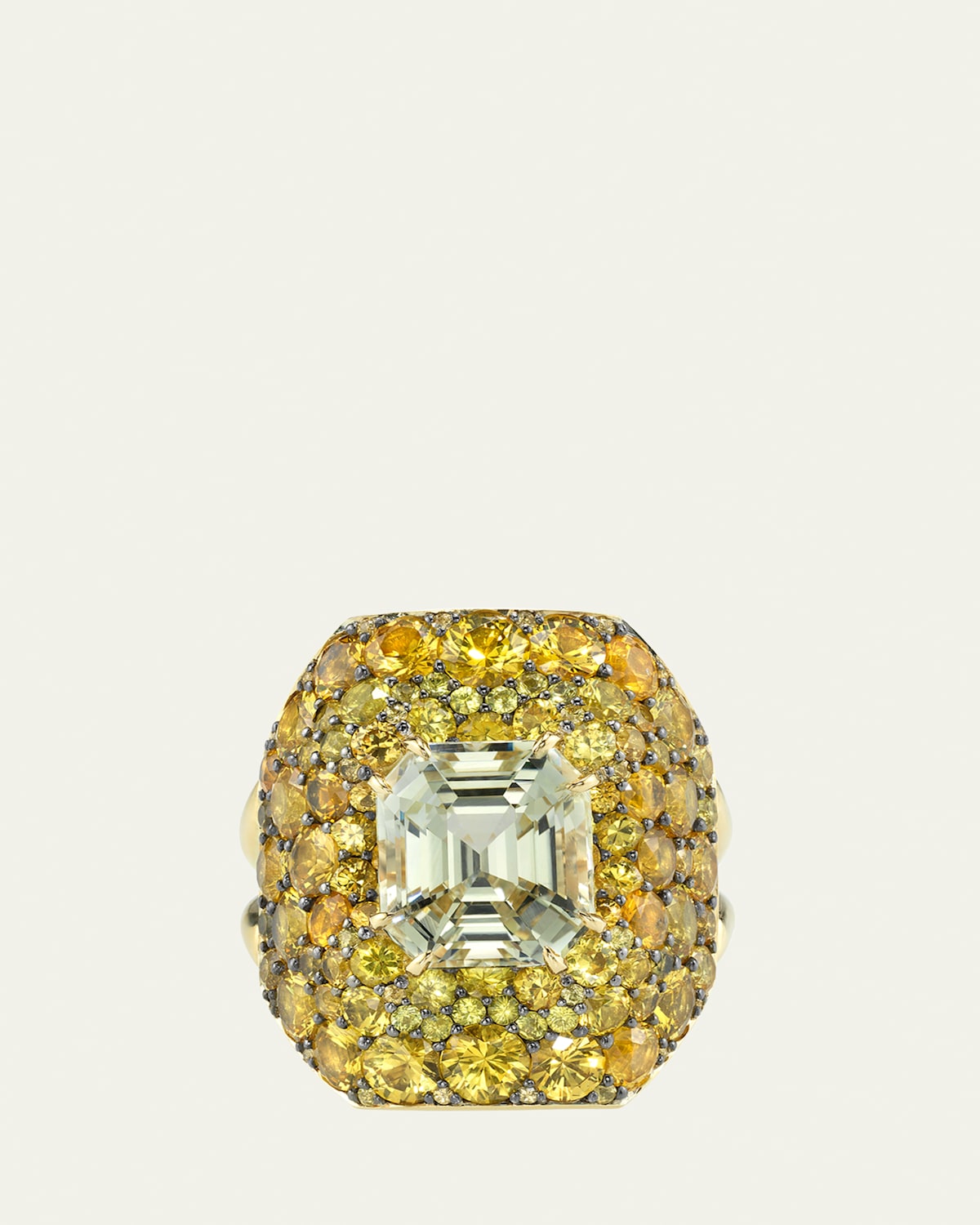 One-Of-A-Kind 18K Yellow Gold Topo Ring with White and Yellow Sapphires, Size 5.75