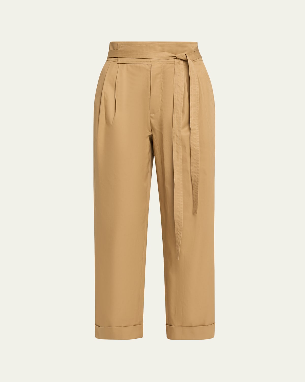 Saint Laurent Pleated Paper Bag Tie-waist Pants In Sand