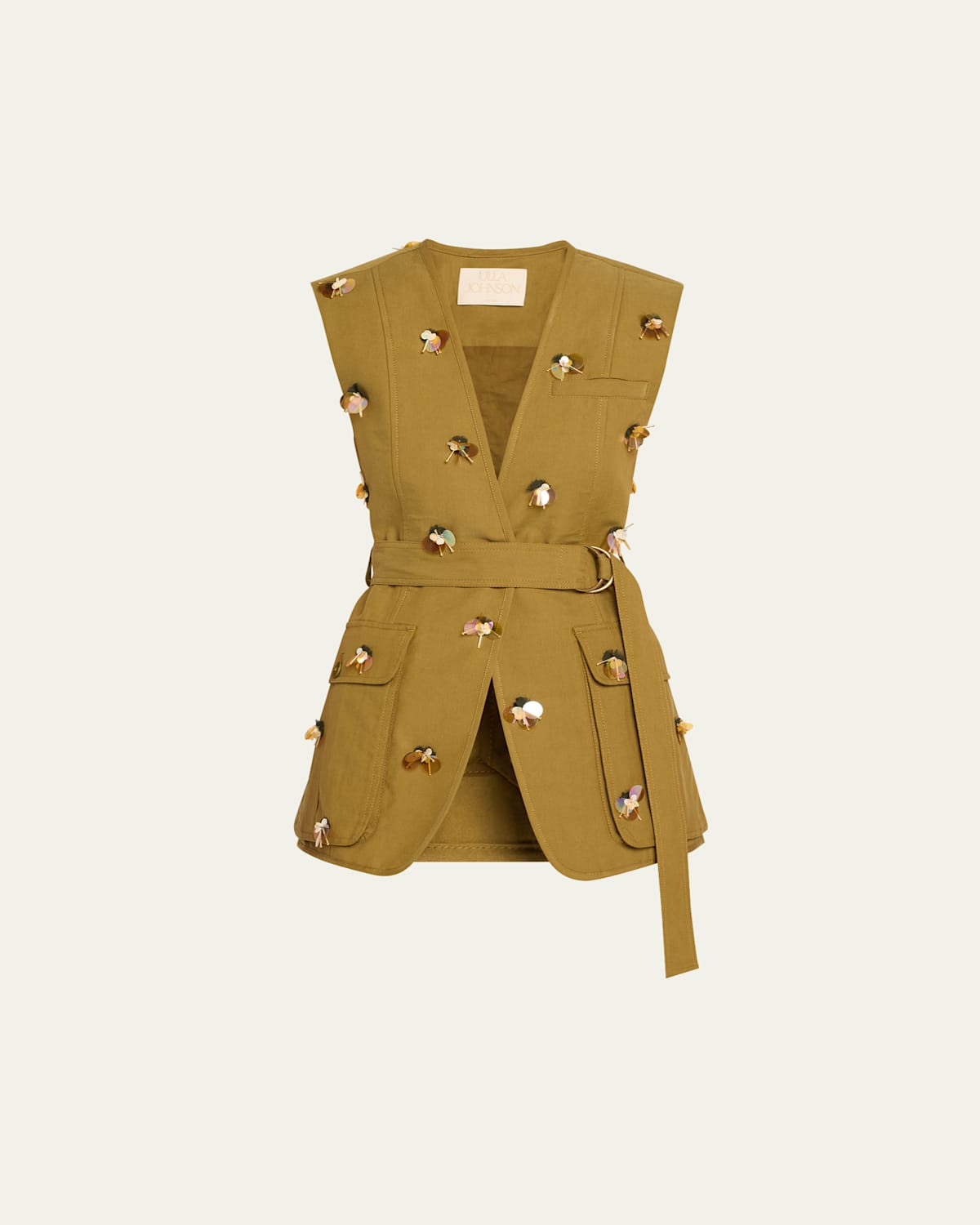 Ulla Johnson Twyla Embellished Wrap Vest In Lichen