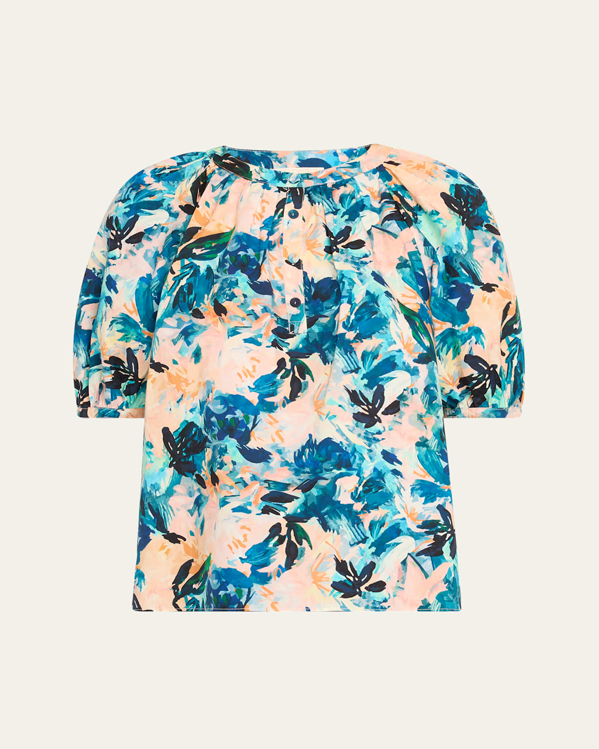 Ulla Johnson Vienne Floral Puff-sleeve Blouse In Delphinium