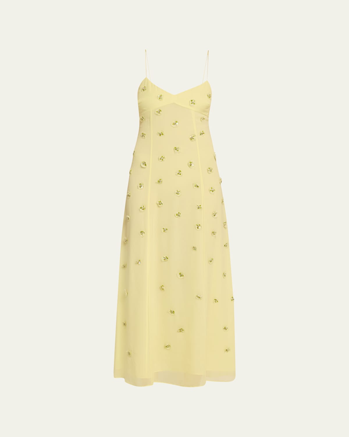 Ulla Johnson Eve Embellished Silk Midi Dress In Citron