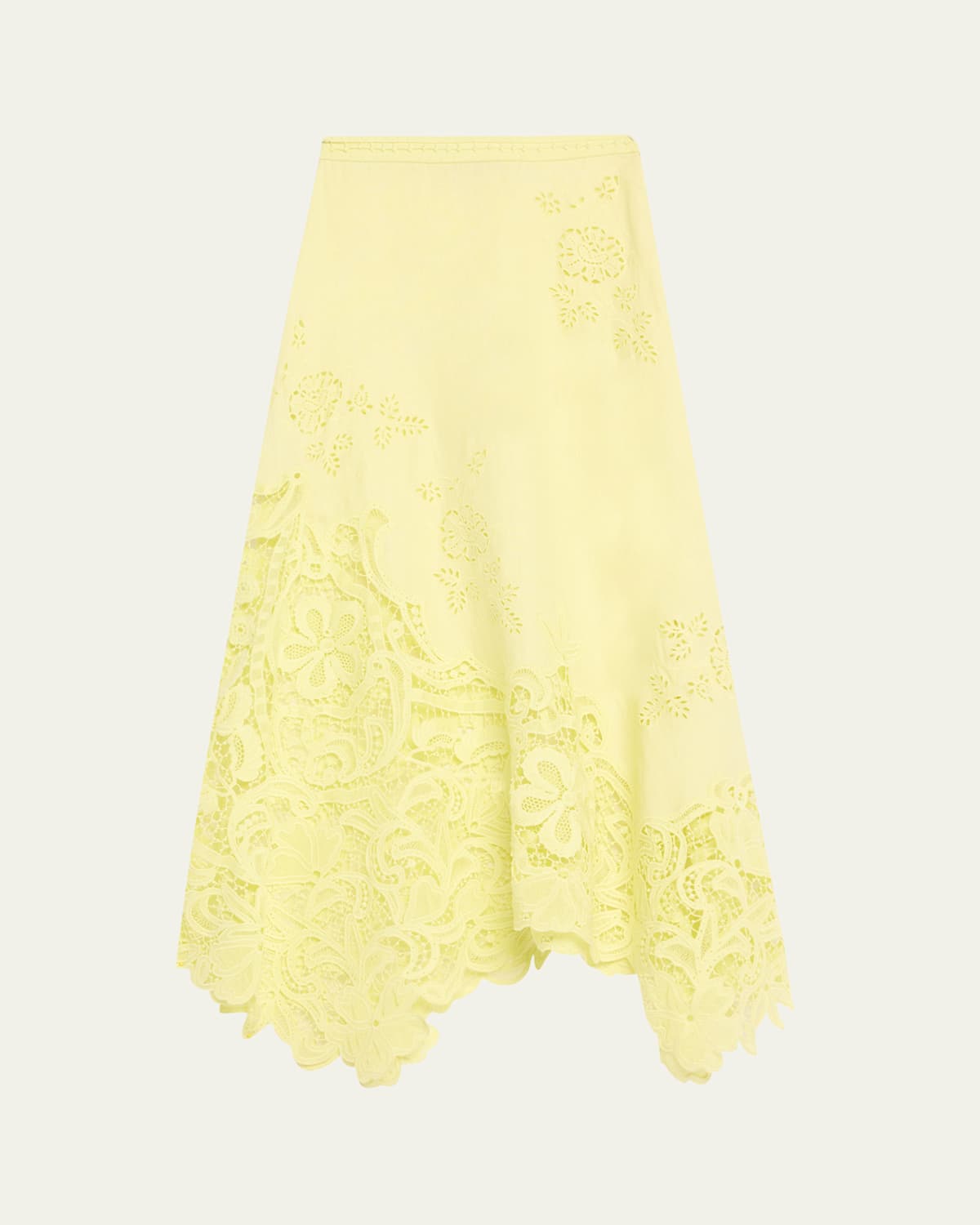 Shop Ulla Johnson Rae Lace Linen Midi Skirt In Citron