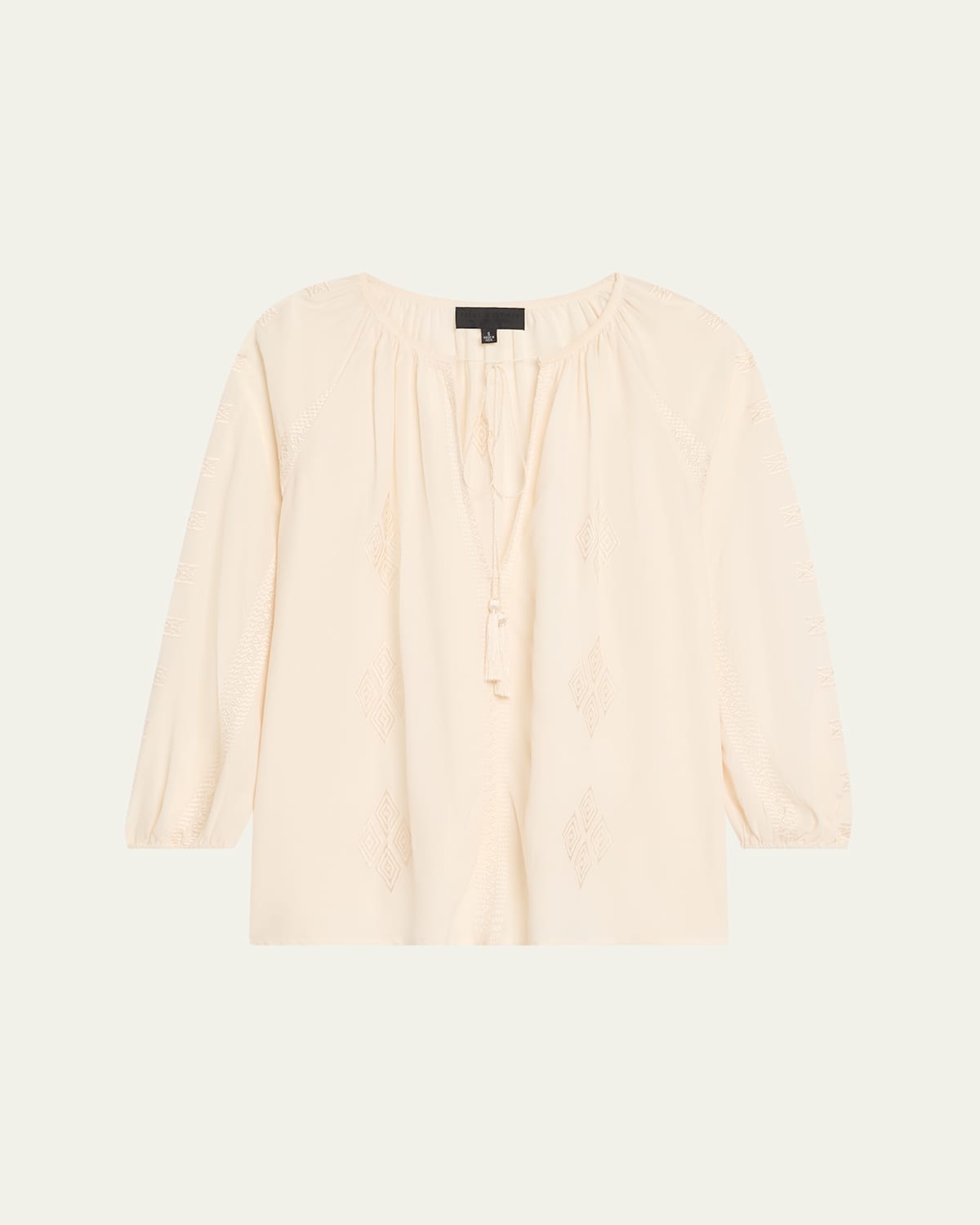 Nili Lotan Cristo Embroidered Silk V-neck Blouse