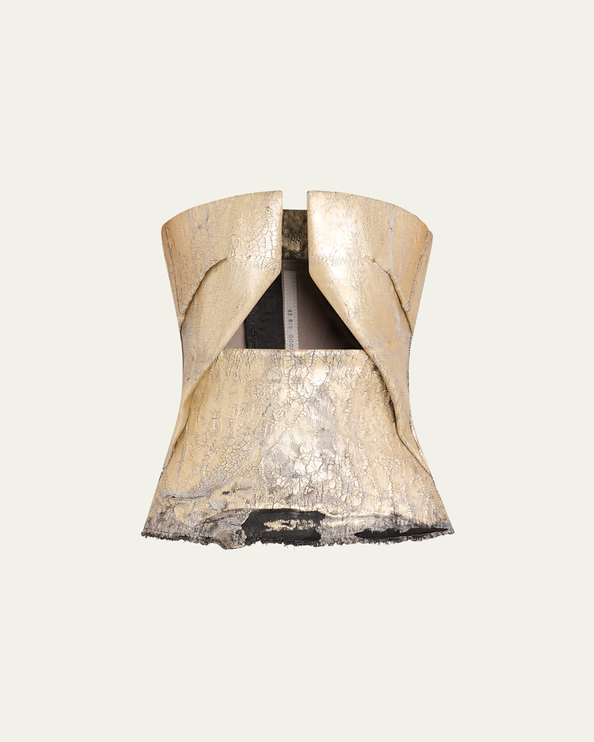 Rick Owens Cutout Pronged Coated Denim Bustier Top In Gold