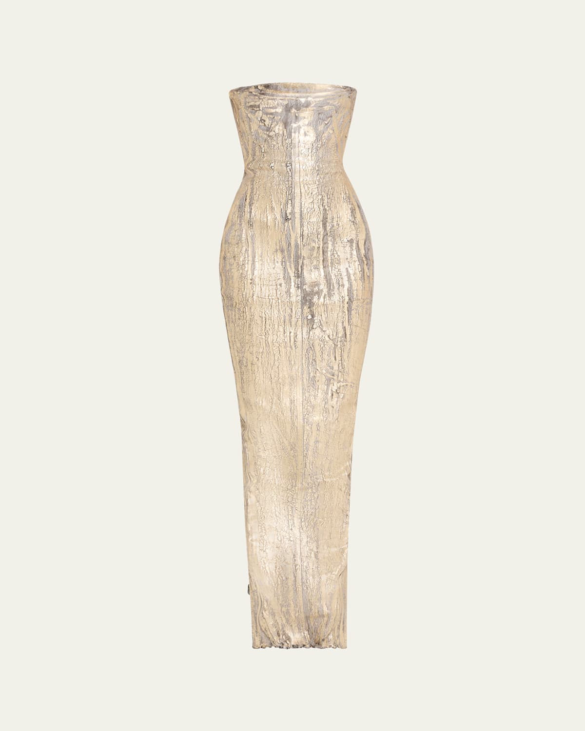 Rick Owens Long Coated Denim Bustier Gown In Gold