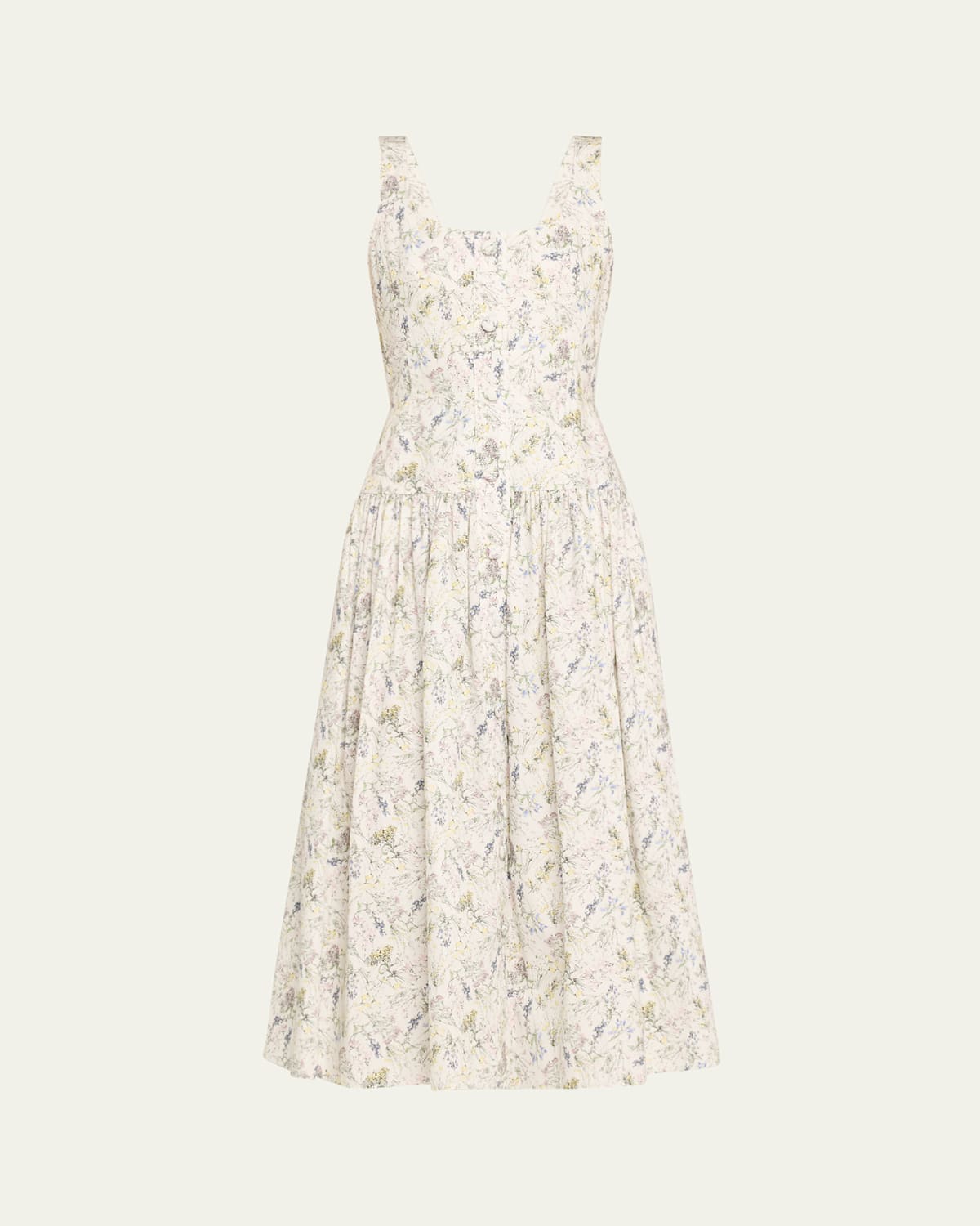 Adam Lippes Cassie Floral Poplin Midi Dress In Ivory Floral