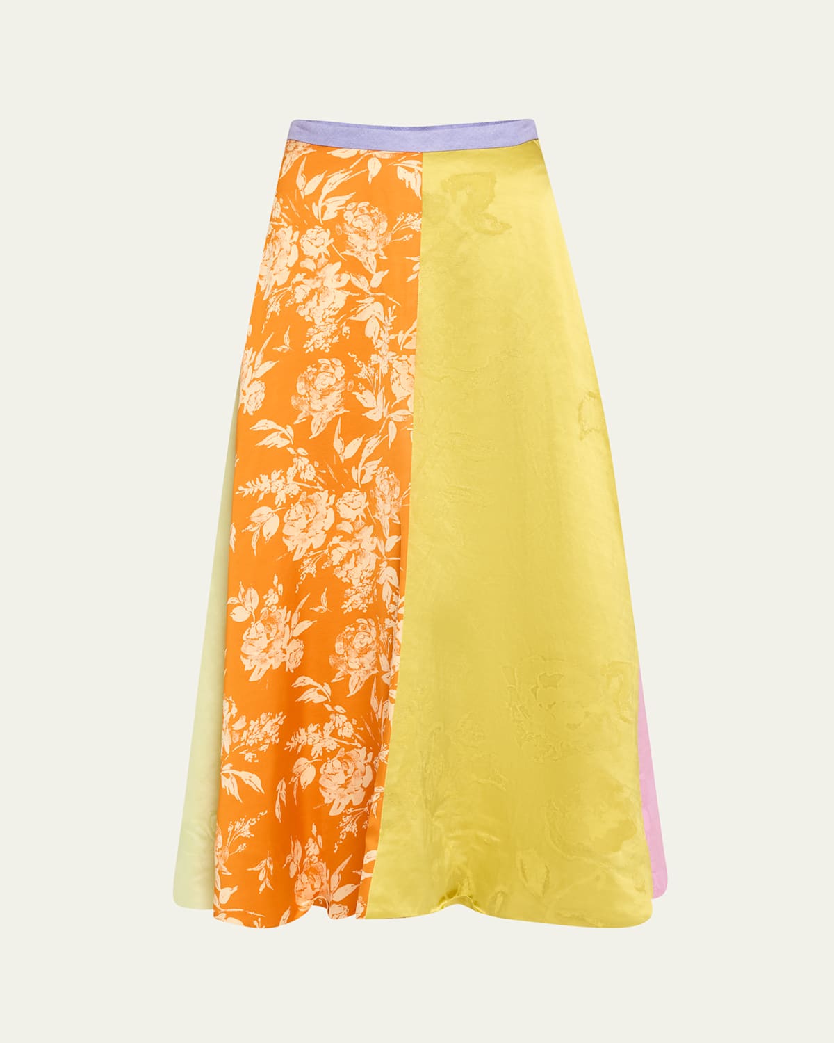ROSIE ASSOULIN COLORBLOCK FLORAL JACQUARD PANELED MAXI SKIRT 