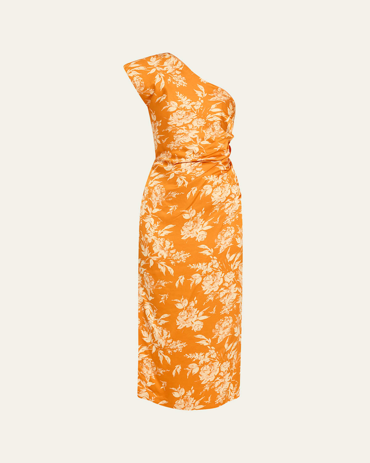 Shop Rosie Assoulin Pad Me One-shoulder Floral Draped Midi Dress In Orange