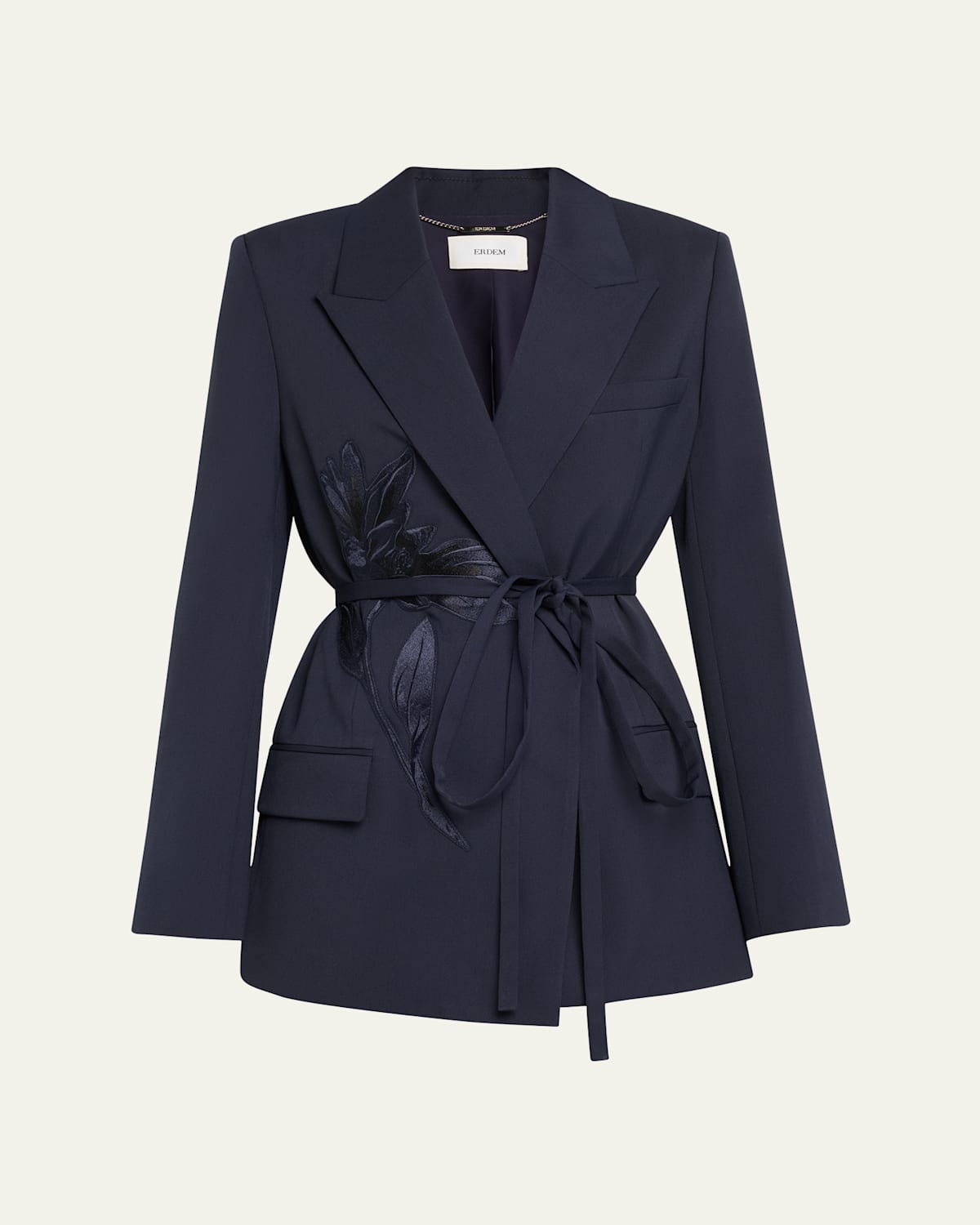 Flower Double-Breasted Belted Wool Blazer