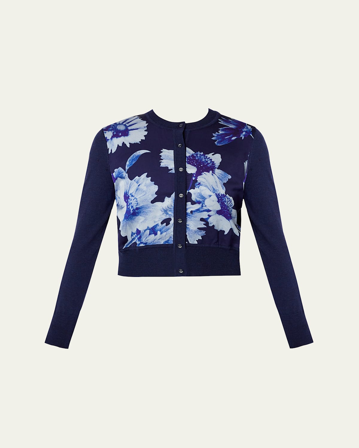 ERDEM FLORAL CROPPED WOOL CARDIGAN 