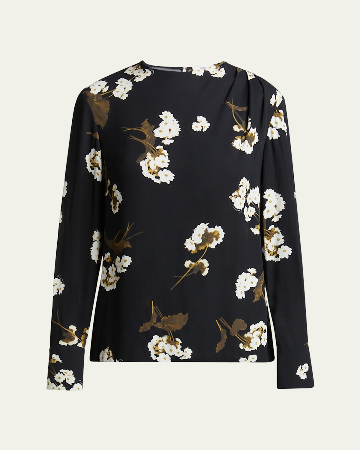 ERDEM FLORAL DRAPED LONG SLEEVE TOP 