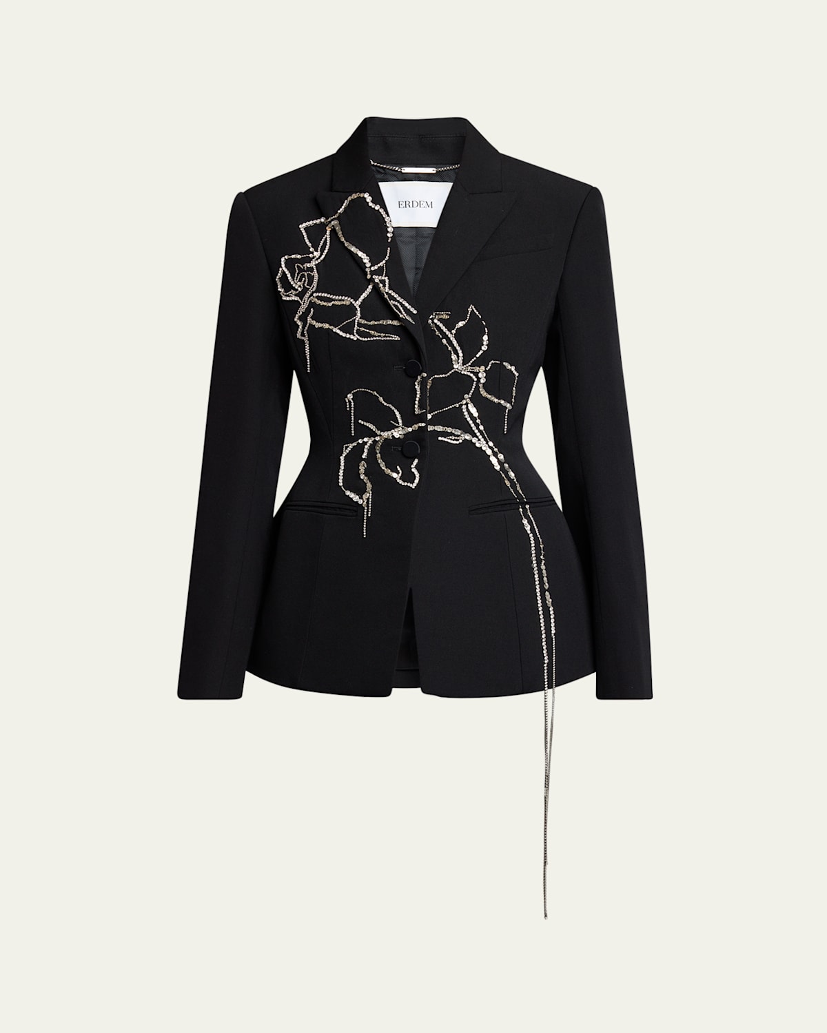 ERDEM FLORAL CRYSTAL FITTED WOOL BLAZER 