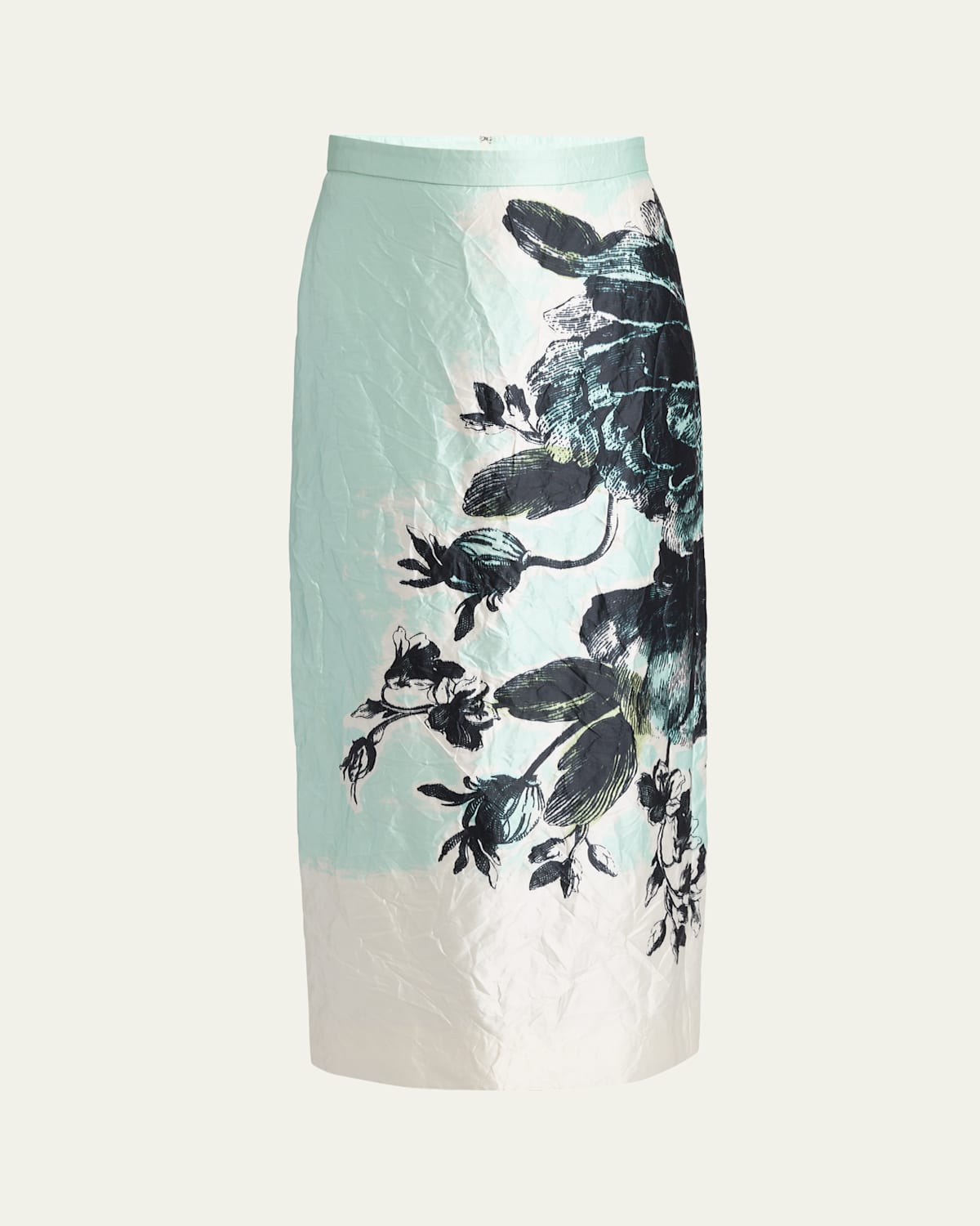 Shop Erdem Floral Crinkle-effect Pencil Midi Skirt In Violetta Etching Duck Egg