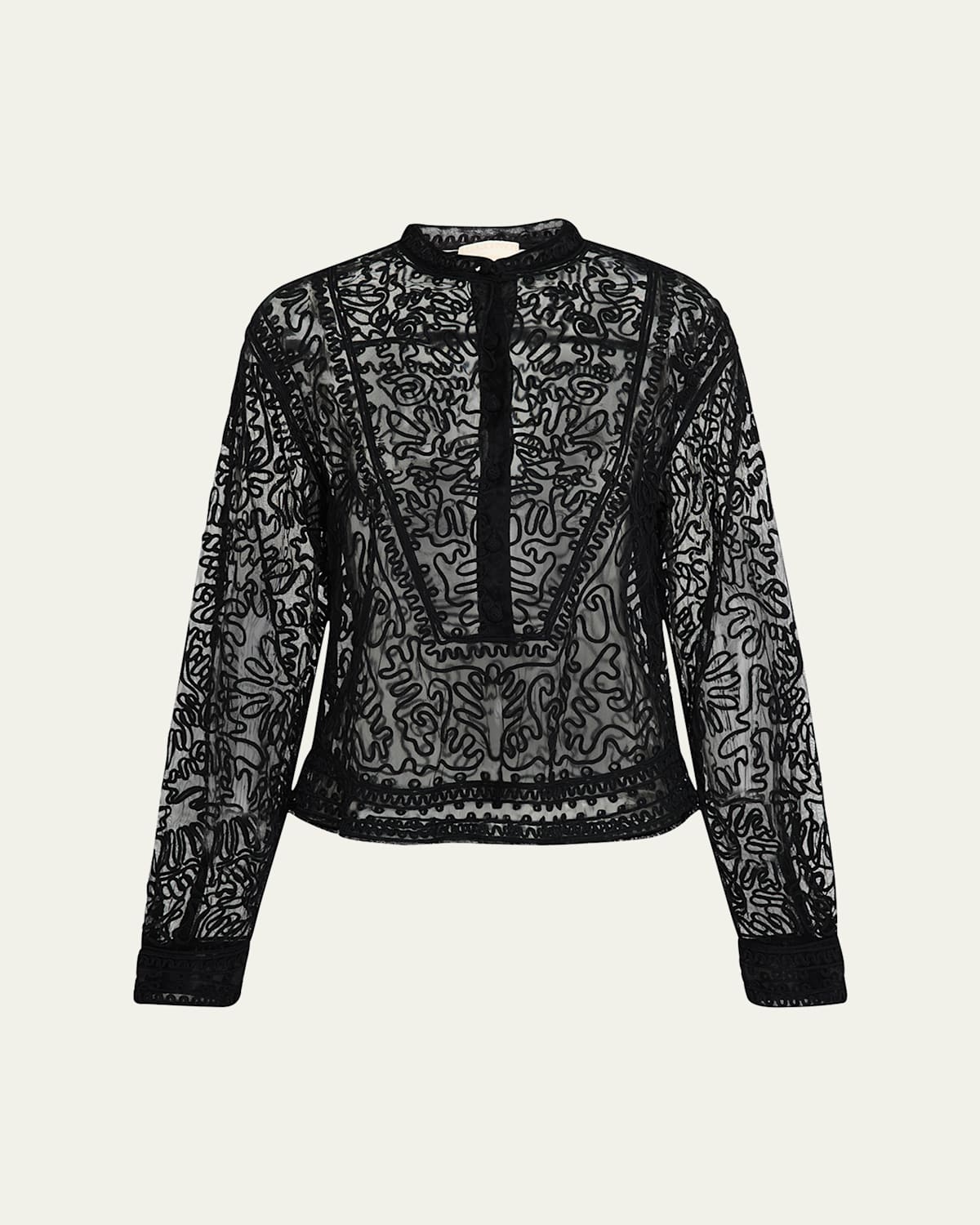 ULLA JOHNSON ESME SHEER EMBROIDERED BLOUSE 