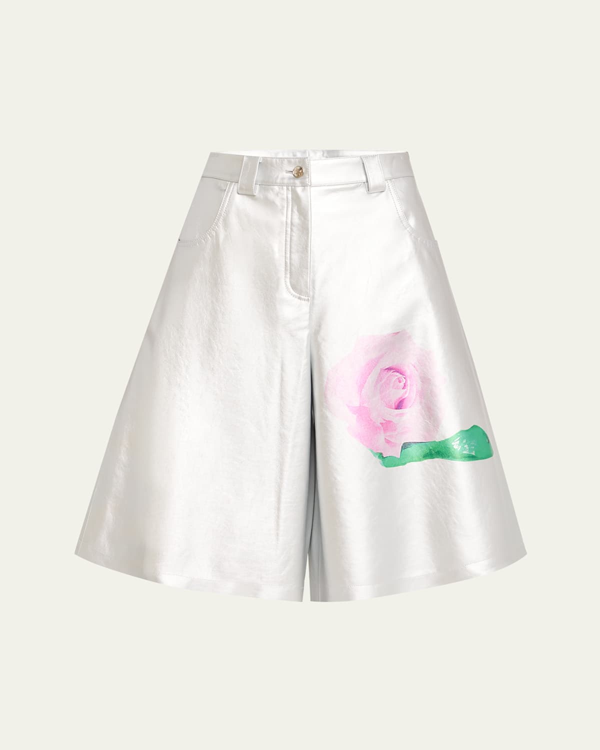 Winslow Rose Print Chrome Leather Boxy Shorts