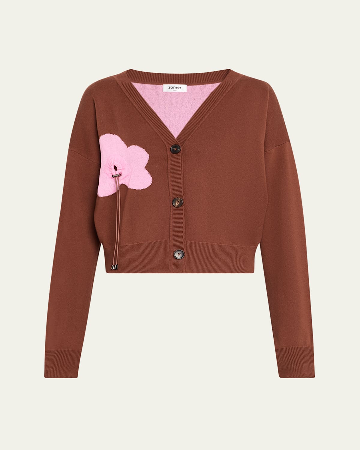 Drawcord Flower Crop Cardigan