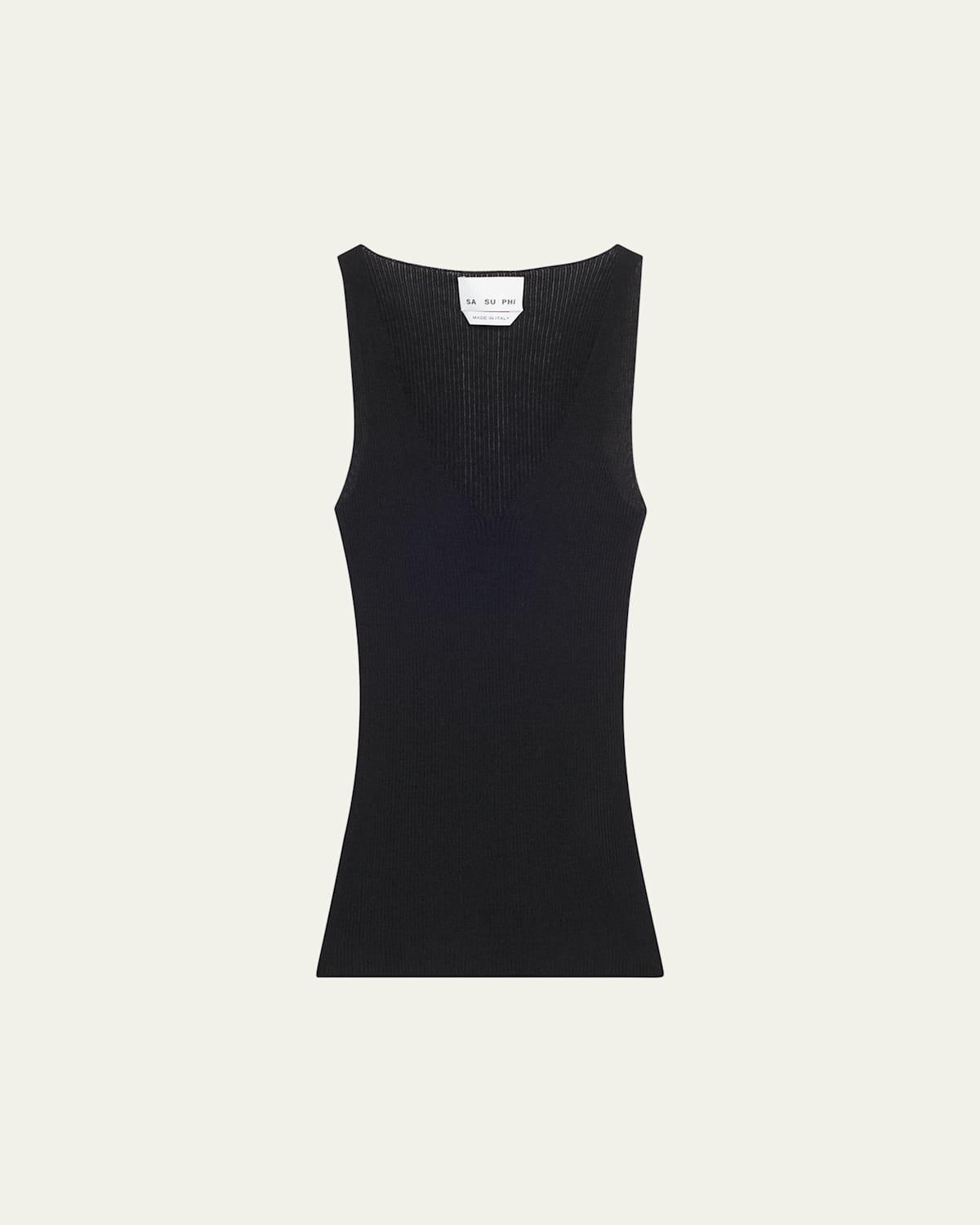 SaSuPhi Ribbed V-Neck Silk Cashmere Tank Top