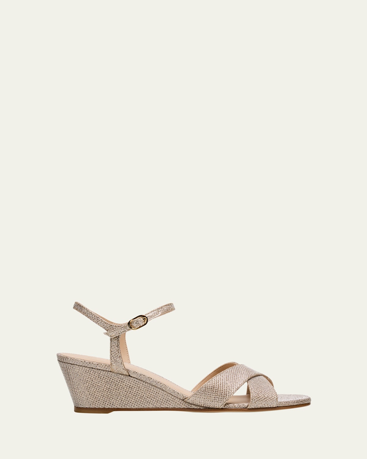Stuart Weitzman Dayna Metallic Crisscross Wedge Sandals In Poudre
