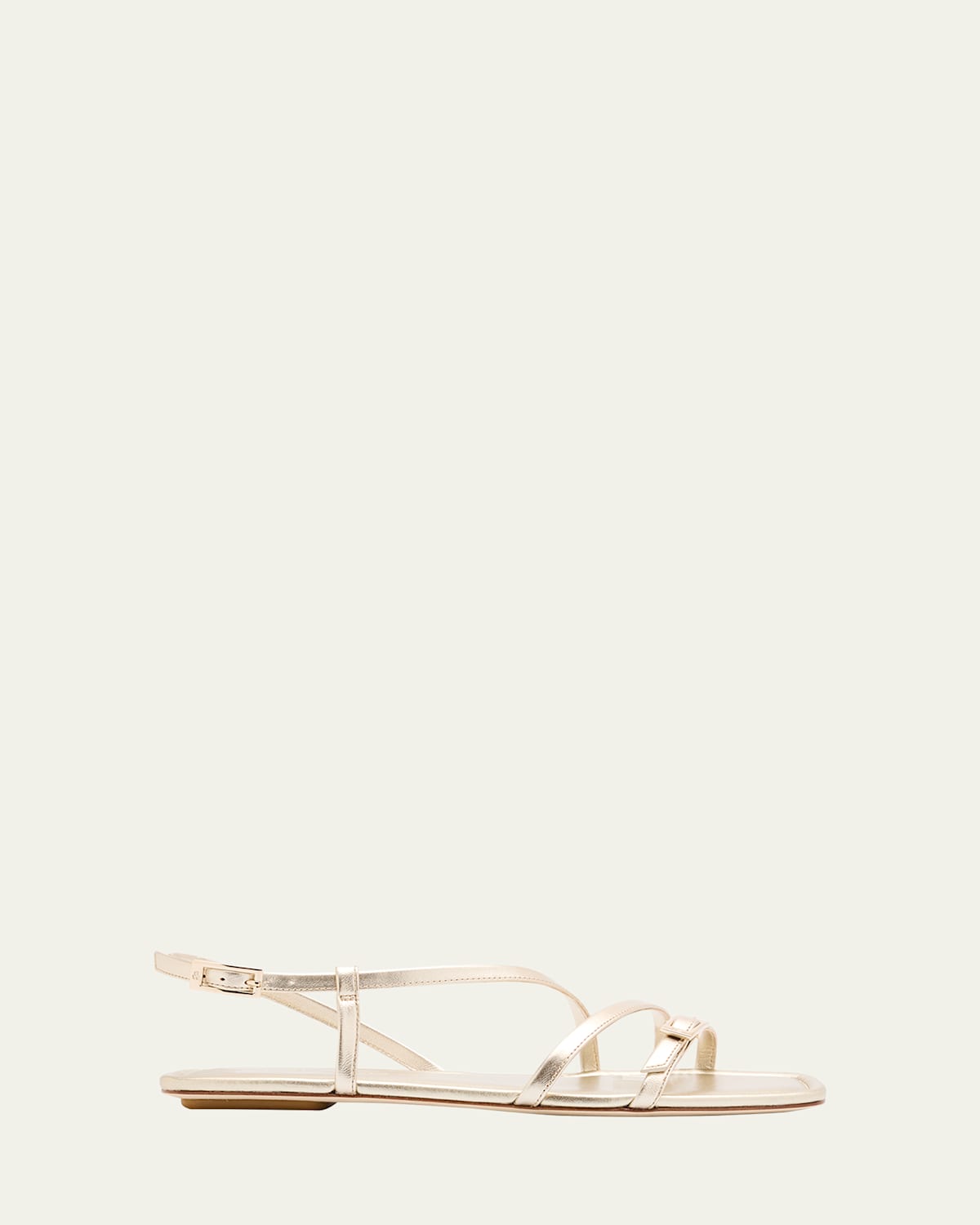 Stuart Weitzman Georgie Metallic Strappy Flat Sandals In Light Gold