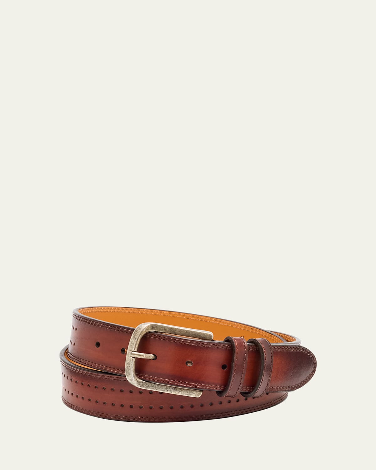 Magnanni Men's Wayne Perforated Leather Belt In Cognac