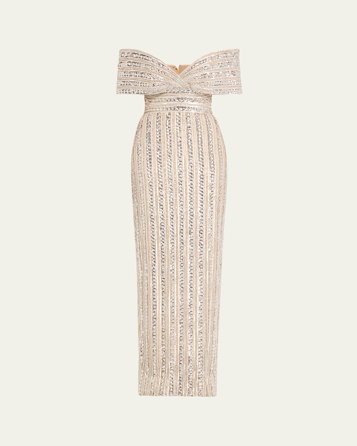 Embroidered Tulle Off-The-Shoulder Gown