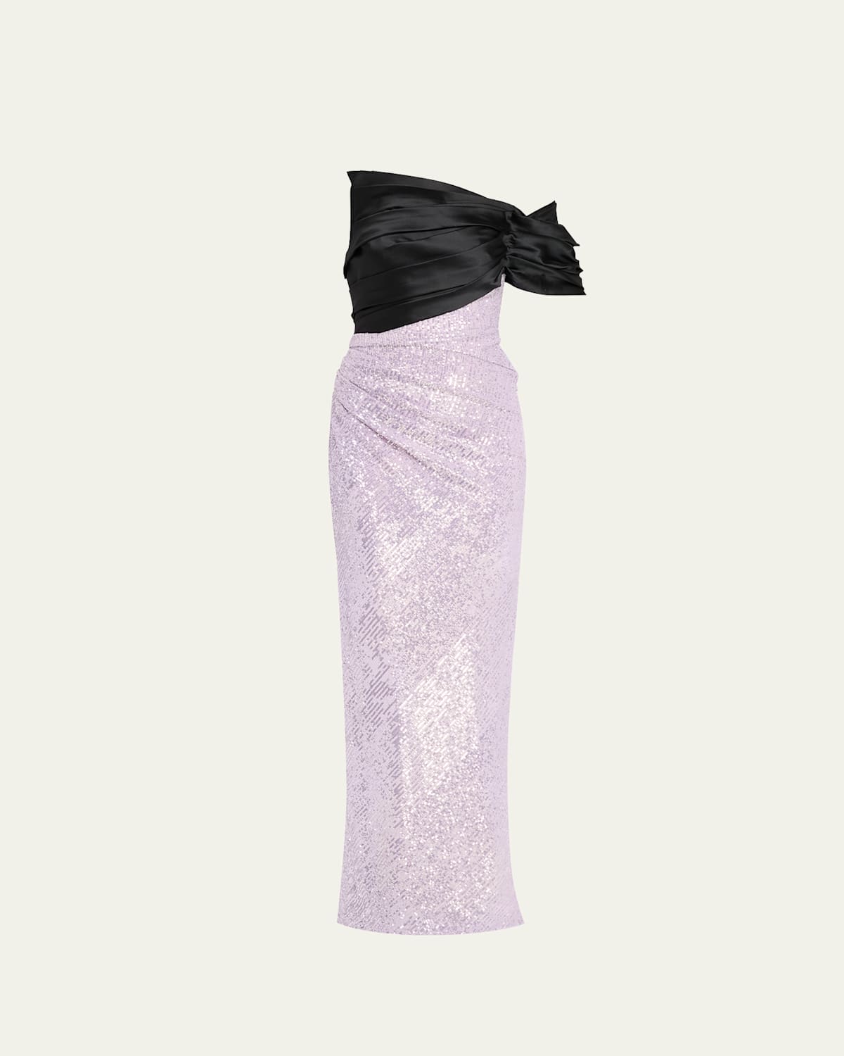 Hybrid Off-Shoulder Sequined Mikado Gown
