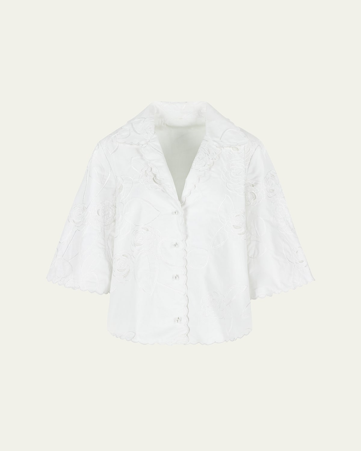 Floral Embossed Button Down Blouse