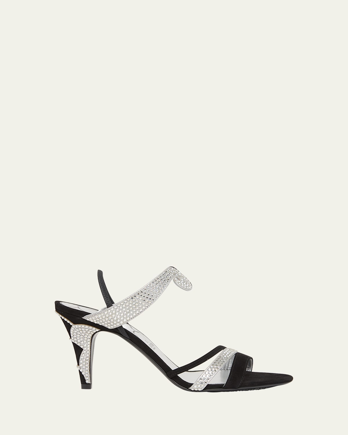 Valentino 85mm L'une Et L'autre Sandals In Nud Nerosilver-crystal