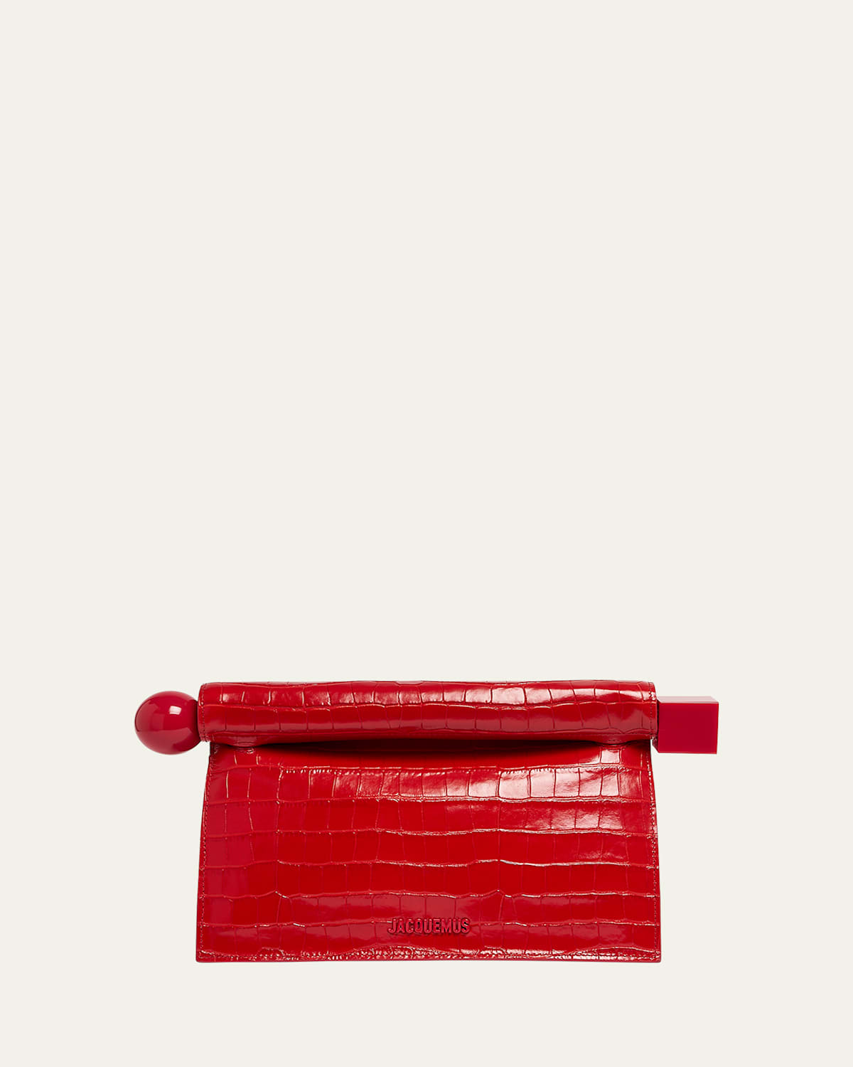 Shop Jacquemus La Pochette Rond Croc-embossed Clutch Bag