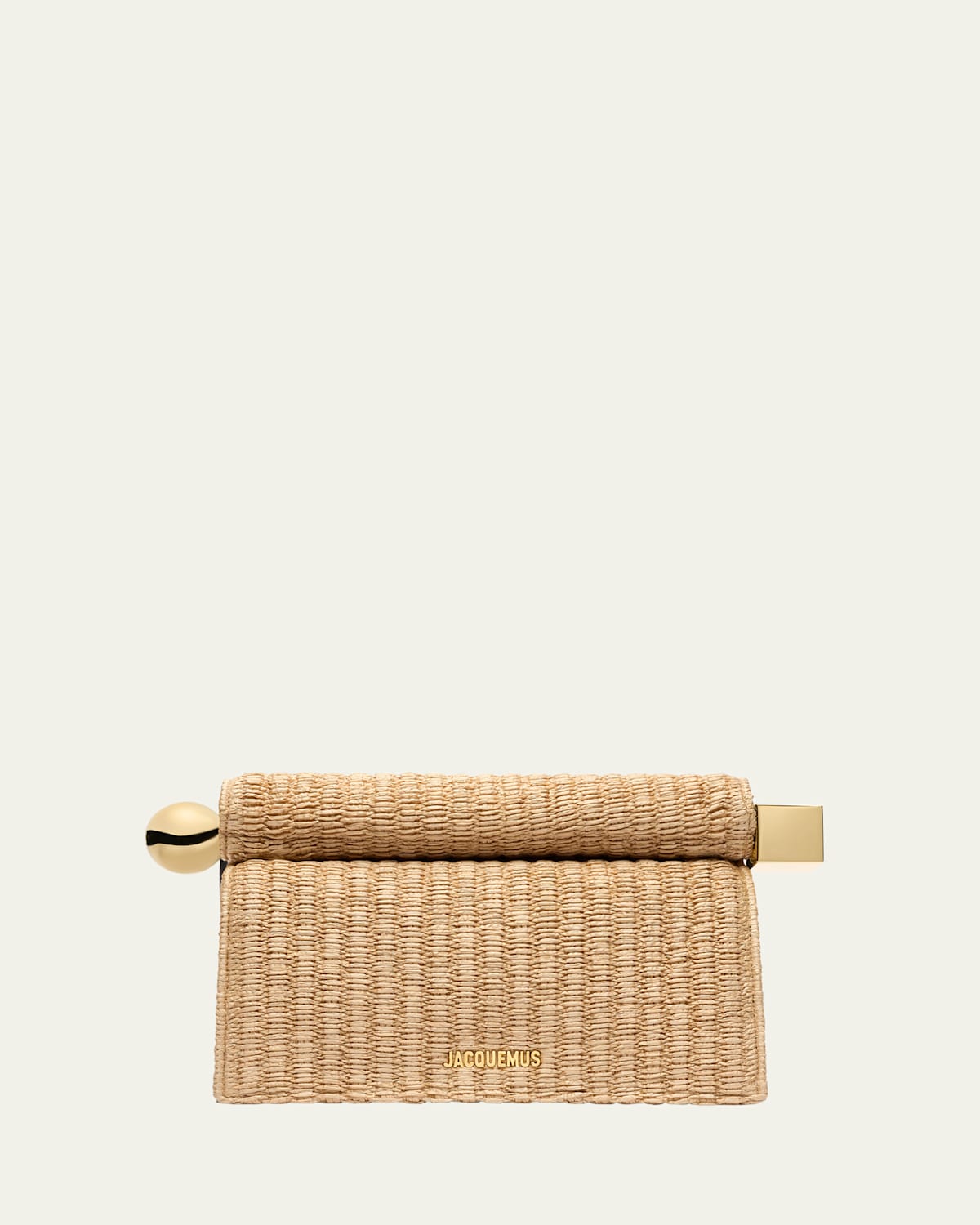 Shop Jacquemus La Pochette Rond Raffia Clutch Bag In La Pochette Rond Carre Raffia