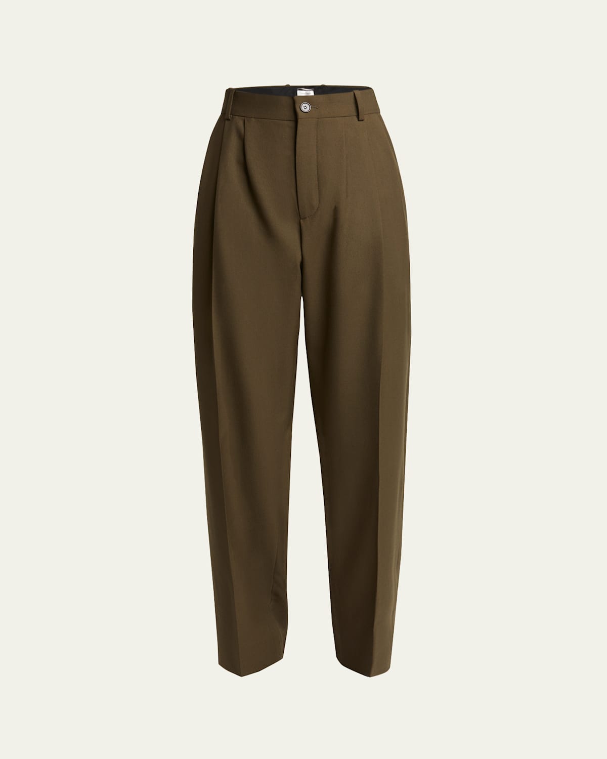 Saint Laurent Men's Double-pleated Baggy Pants In Kaki