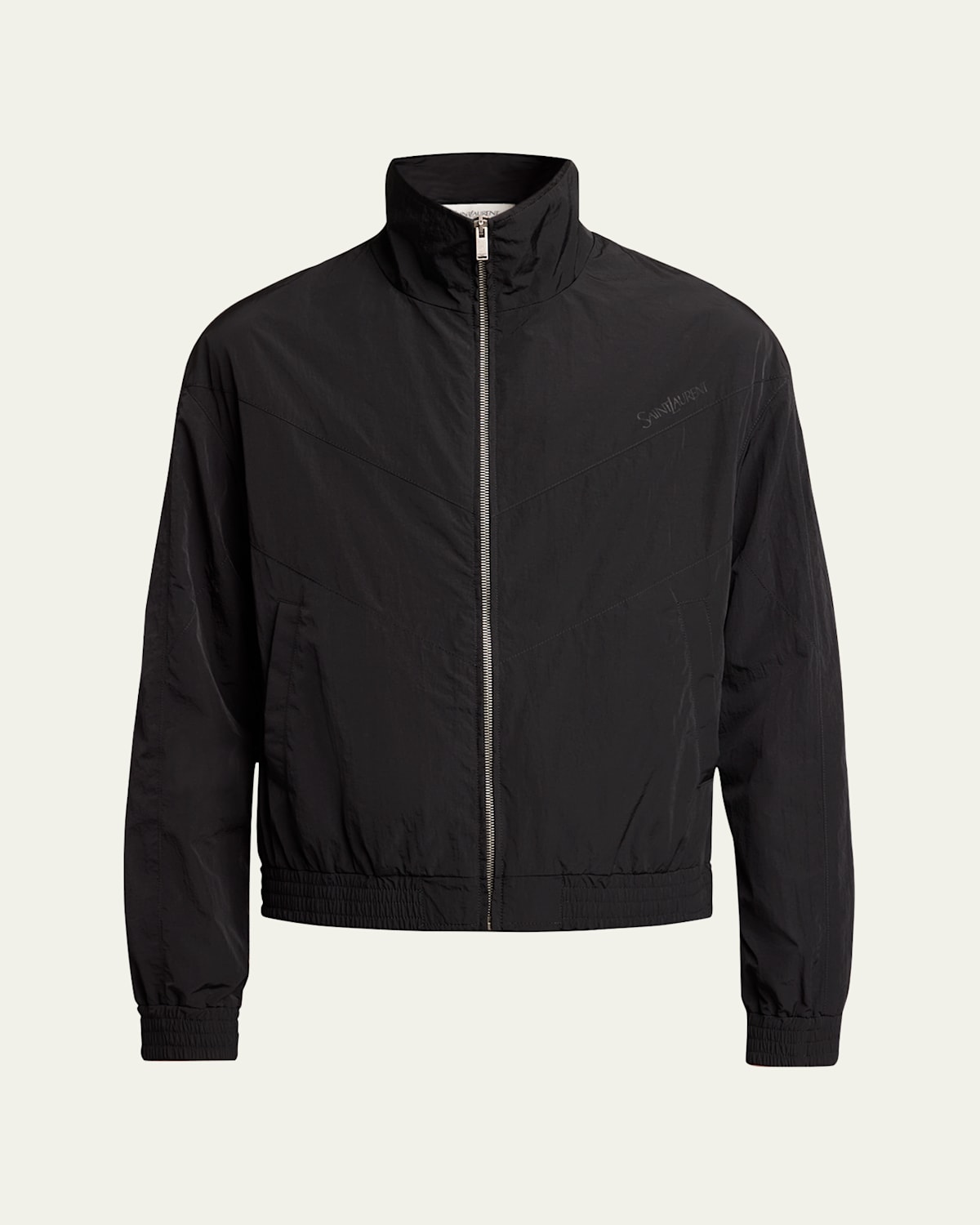 Saint Laurent Black Jacket With High Neck And Logo Lettering On The Front In Tech Fabric Man In Nero