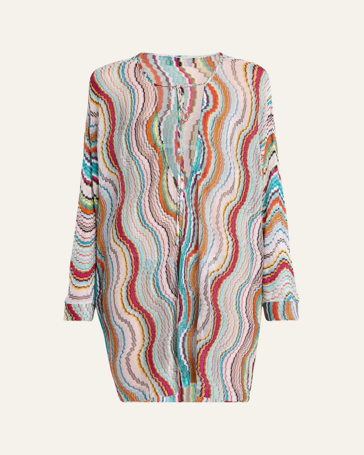 Shop Missoni Tie-front Tunic Coverup In Multicolor W/white Base