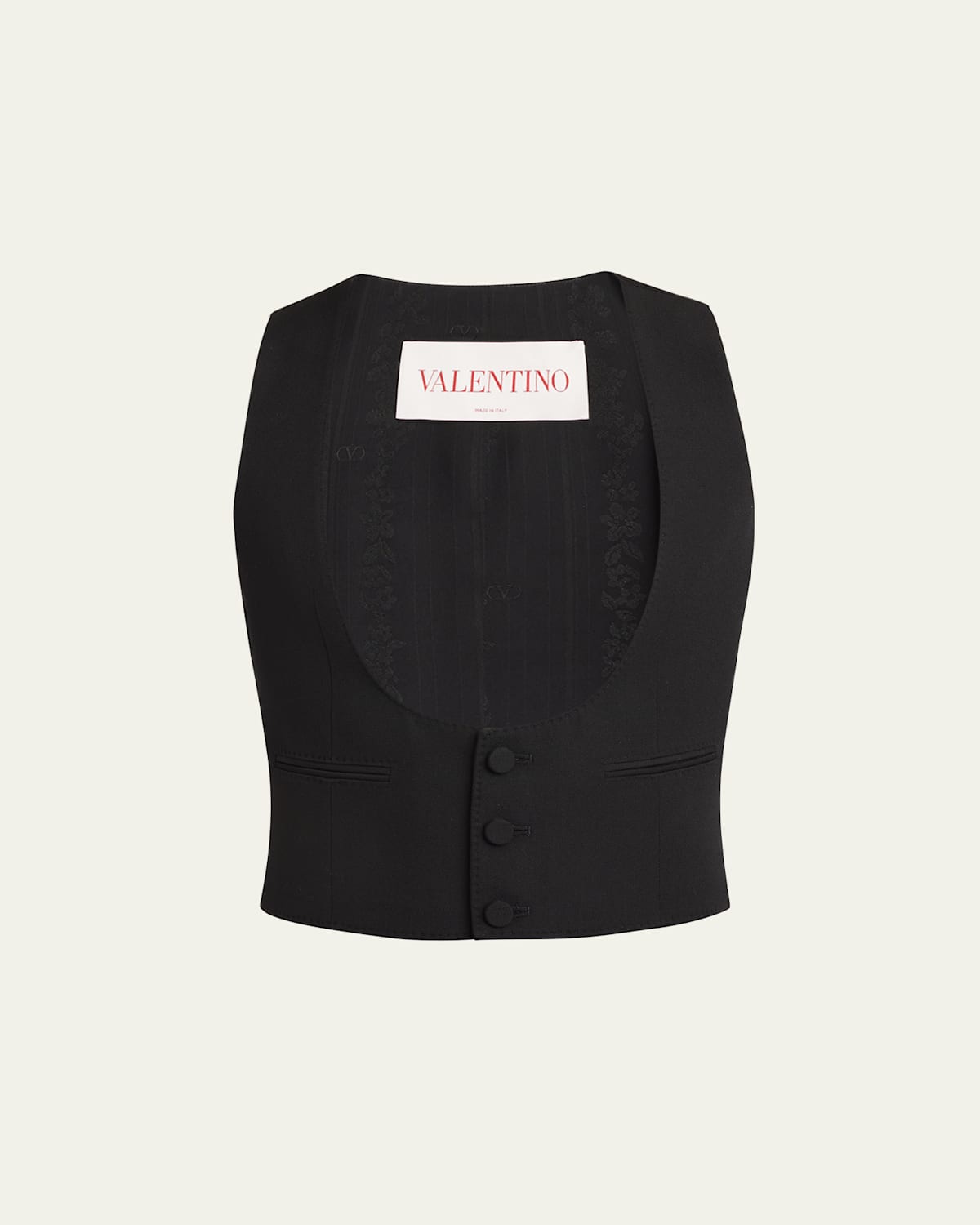 Valentino Black Wool Grain De Poudre Slim Fit Vest In Black