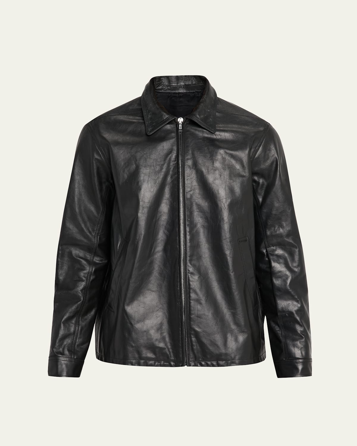 Rick Owens Calf Leather Bauhaus Jacket With Classic Collar In Black